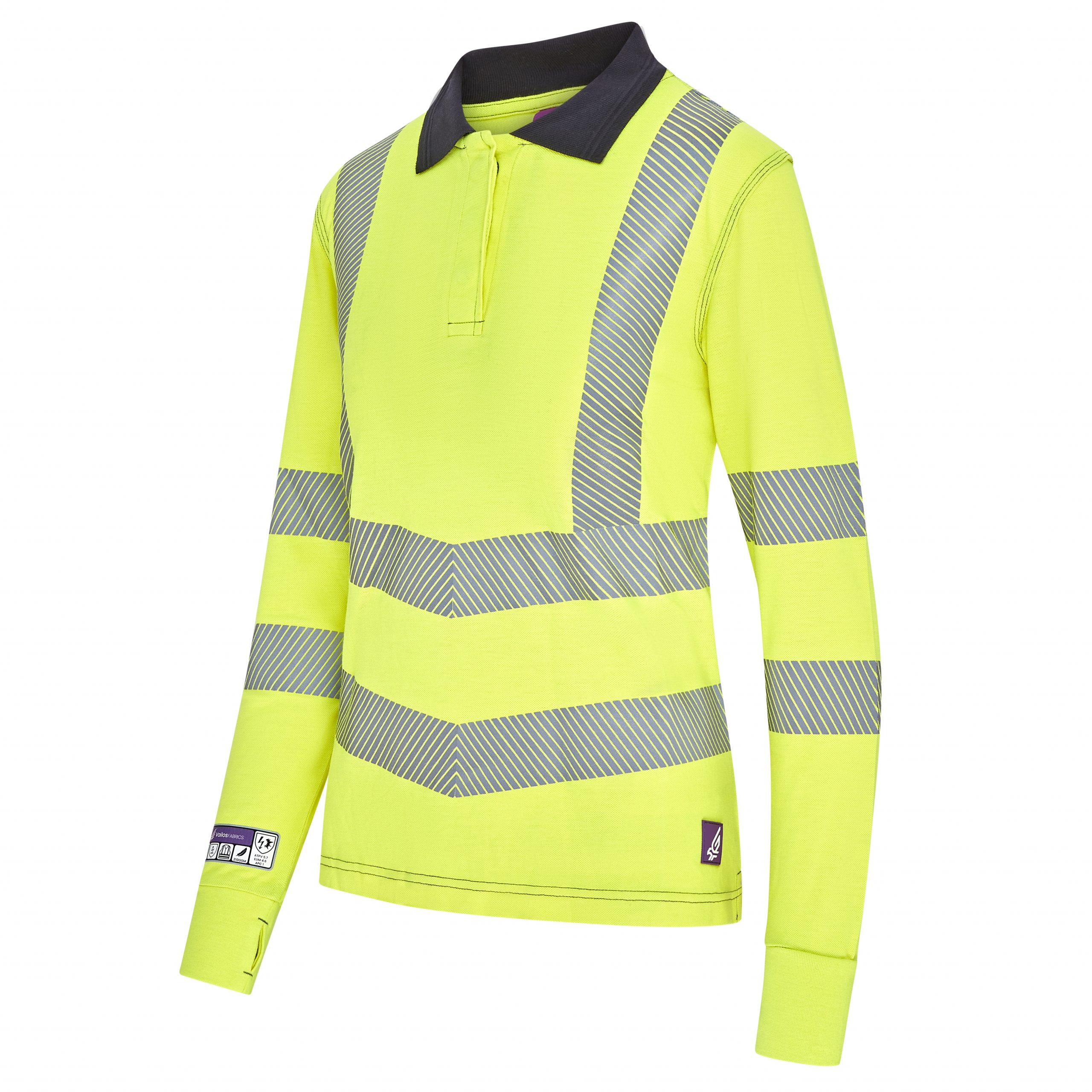VAILOSg ACHIM FR AS EA HV Ladies Pique Long Sleeve Chevron Tape Polo Shirt – HV Yellow, 8