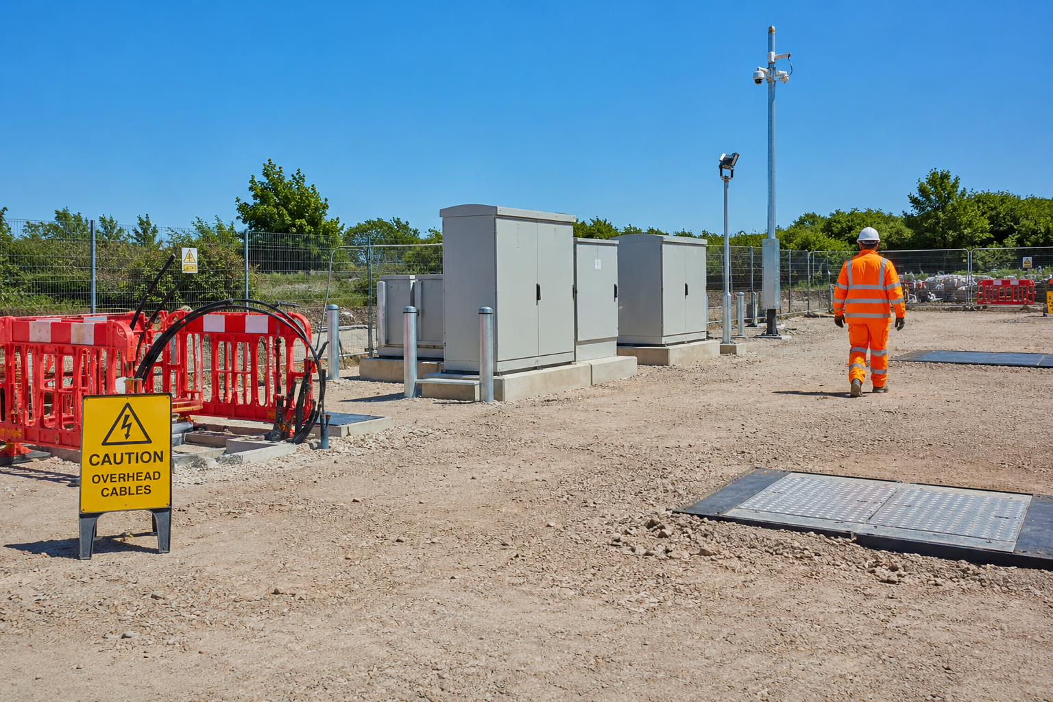 Electrical site in summer — arc flash risk is year-round regardless of temperature